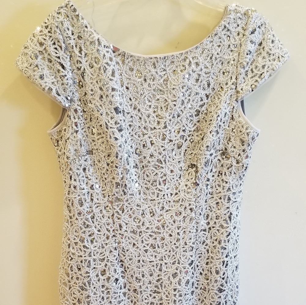 Silver Sequin Adrianna Papell Cocktail Dress - Picture 3 of 7